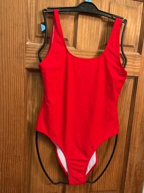 SHEIN Red Girls' One-Piece Swimsuit - Classic Scoop